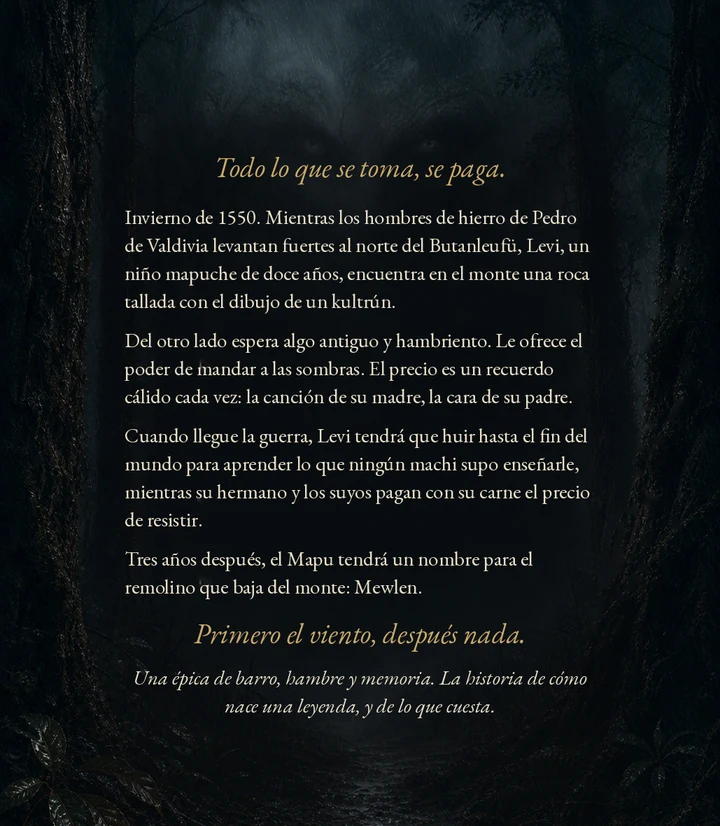 Contraportada de Pillán, con el texto de la nueva edición